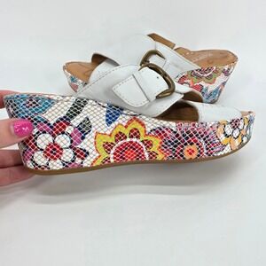 Born Ashley Wedge Sandals Cross White Leather Colorful Floral Platform Shoes 9 M